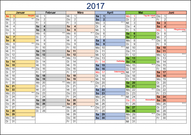 Halbjahreskalender 2017 (2 Seiten)