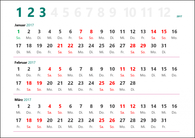 Monatskalender 2017