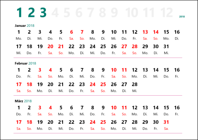 Monatskalender 2018