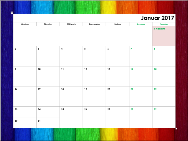Regenbogen Monatskalender 2017