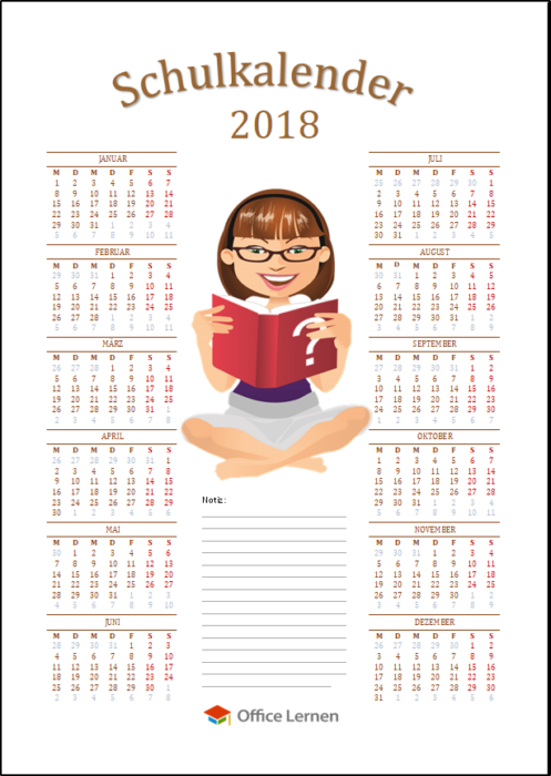 Kostenlose Schulkalender 2017/2018 - Office-Lernen.com