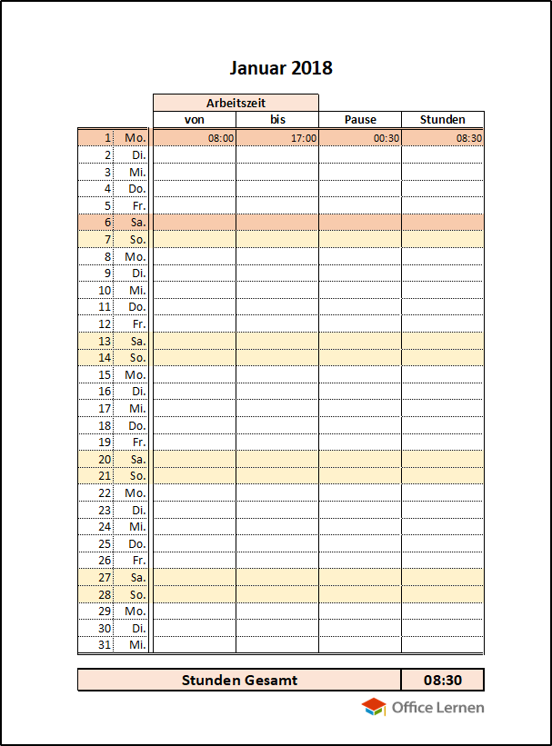 Excel: Arbeitszeitnachweis Vorlagen 2018