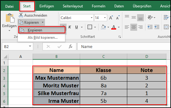 Datenbereich Kopieren