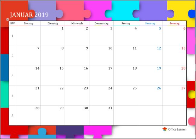 Monatskalender Puzzel 2019