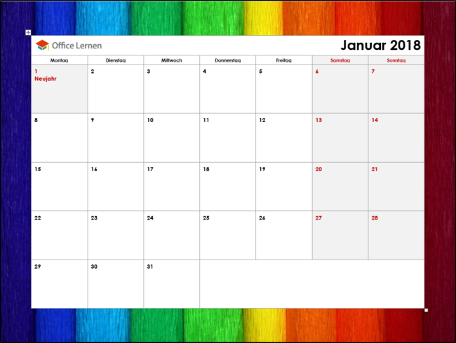 Regenbogen Monatskalender 2018
