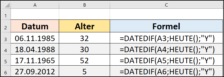 Alter Berechnen Excel
