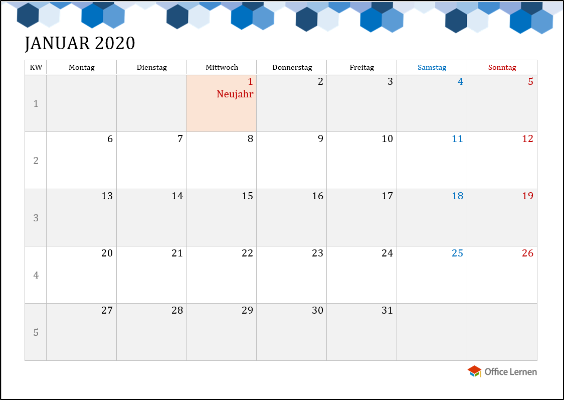 Kostenlose Kalendervorlagen 2020 für Word und Excel ...