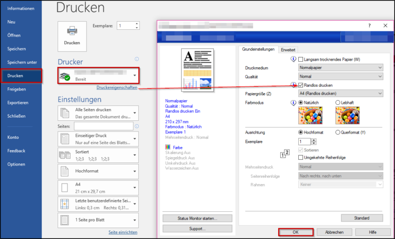 Word Hängt Sich Beim Drucken Auf Wie kann ich in Word randlos drucken? - Office-Lernen.com