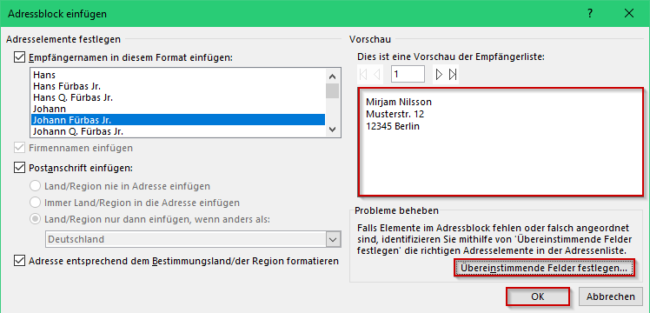 Adressblock einfügen