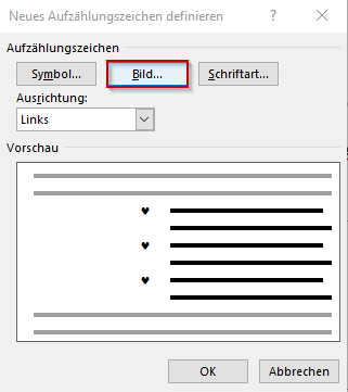 Aufzählungszeichen Bild einfügen
