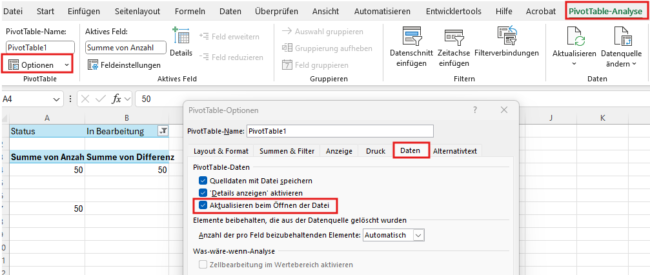 Daten aktualisieren