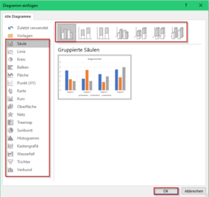 Diagramm Typ auswählen