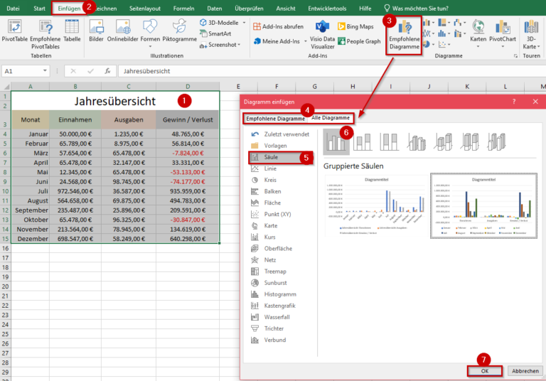 Diagramm in Excel erstellen und bearbeiten