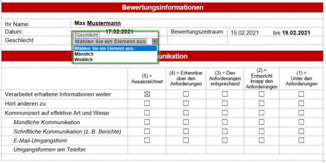 Dropdownliste Auswahl