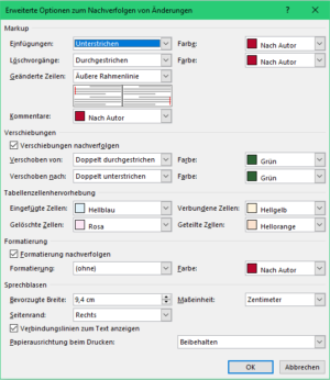 Erweiterte Optionen zum Nachverfolgen von Änderungen