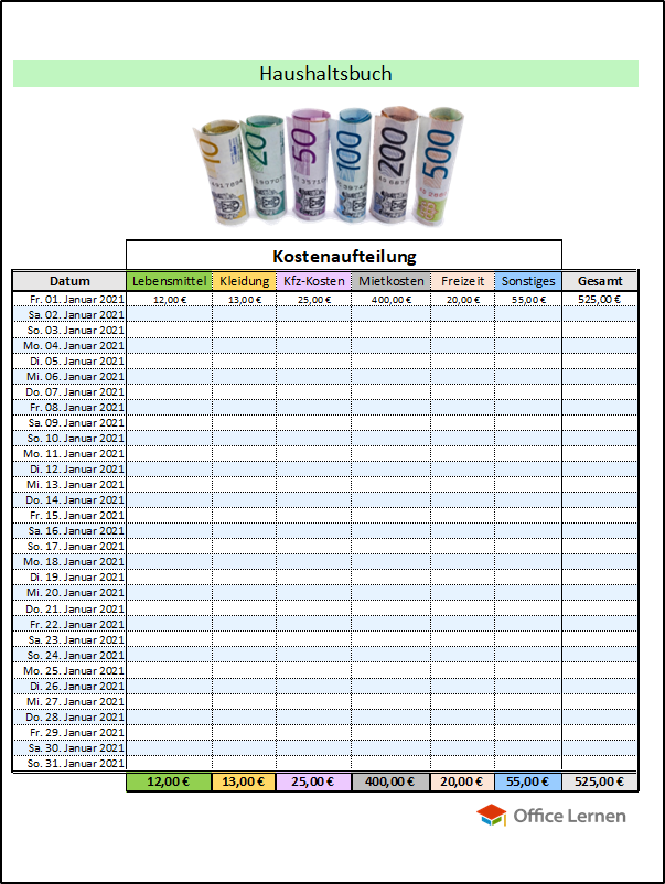 Excel: Kostenlose Haushaltsbuch Vorlagen 2021 - Office-Lernen.com