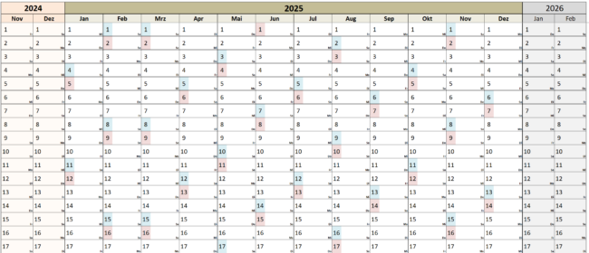 Jahreskalender 2025 (16 Monate)