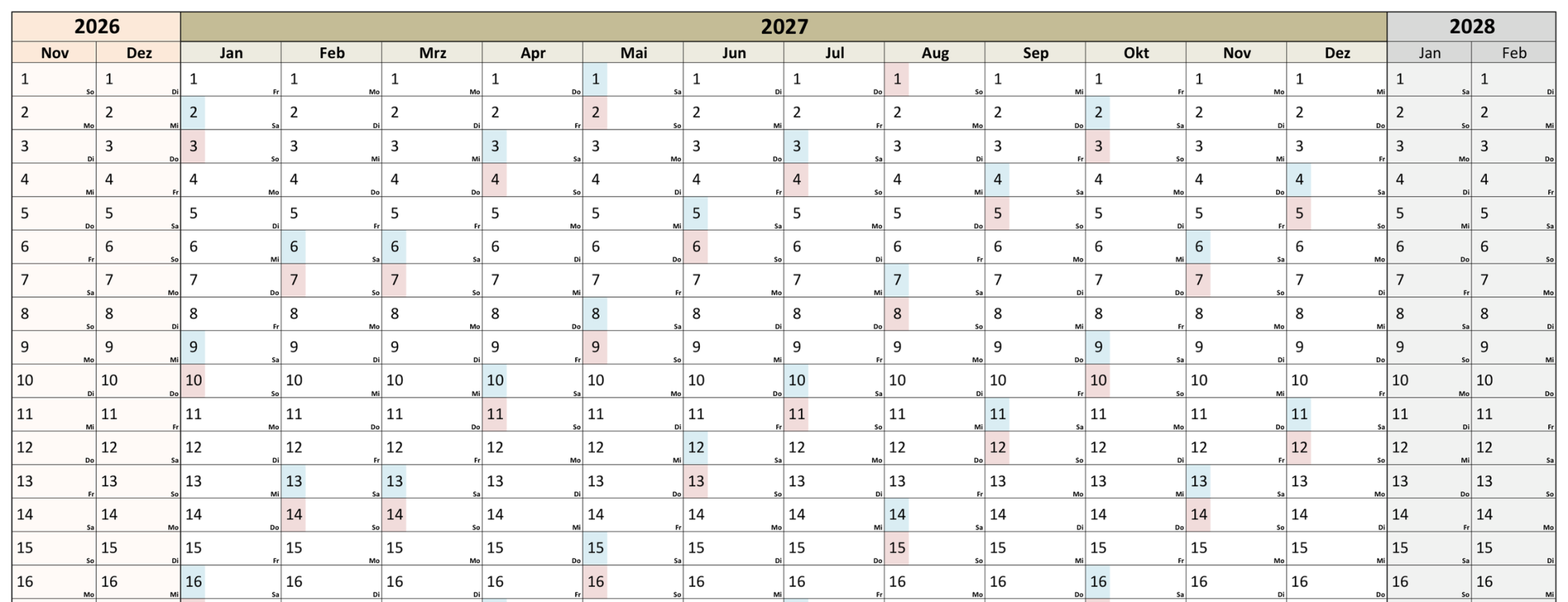 Kostenlose Kalendervorlagen 2026 - Office-Lernen.com