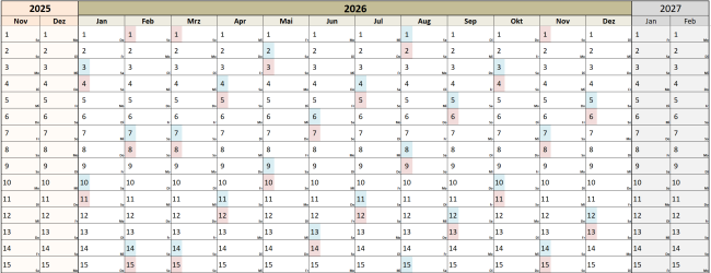 Jahreskalender 2026 (16 Monate)