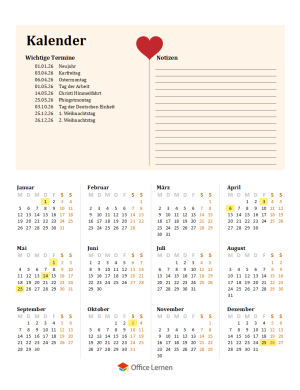 Jahreskalender Wichtige Termine