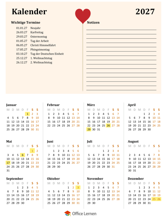 Jahreskalender Wichtige Termine