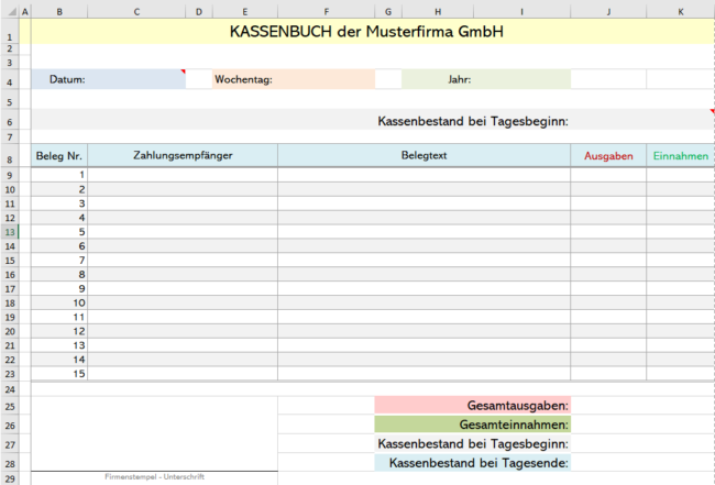 Kassenbuch Liste