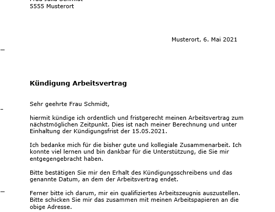 Kündigung Arbeitsvertrag
