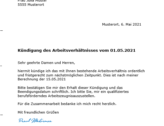 Kündigung des Arbeitsverhältnisses Fristgerecht