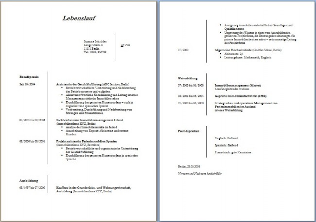Lebenslauf Muster
