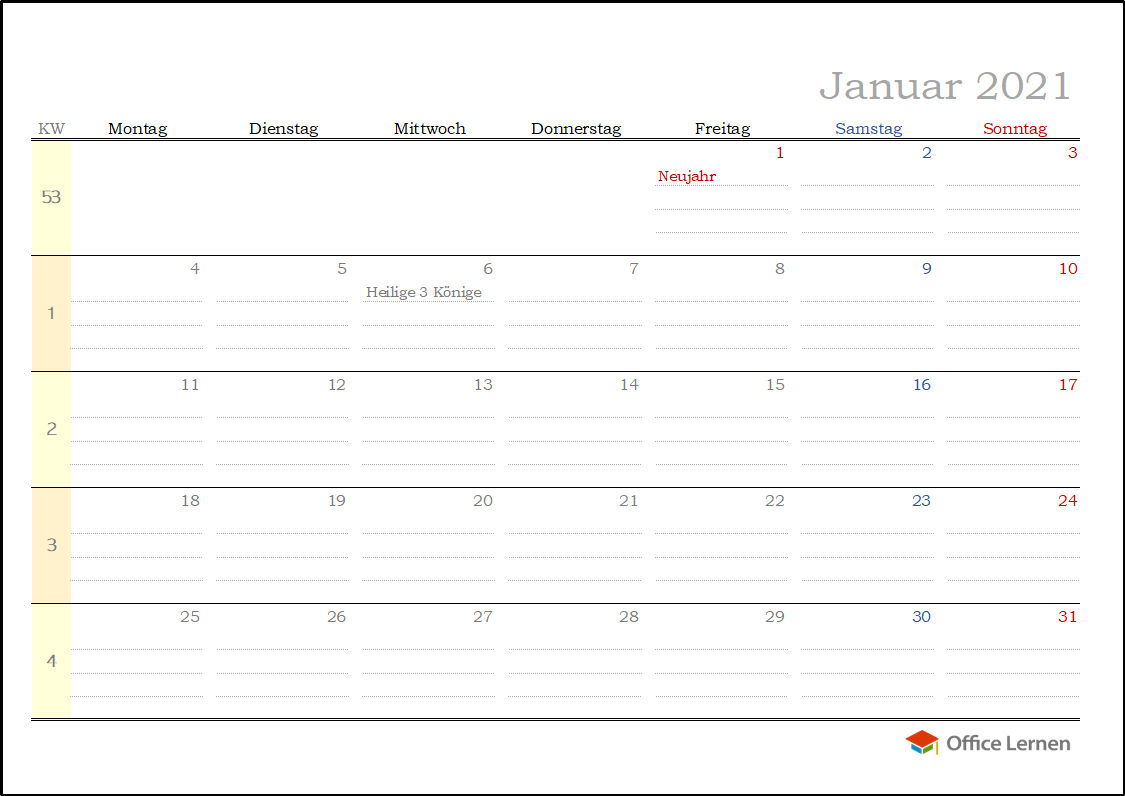 Kostenlose Kalendervorlagen 2021 Fur Word Und Excel Office Lernen Com