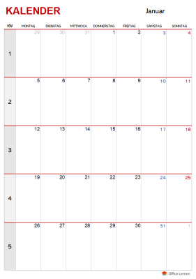 Monatskalender Elegant hoch