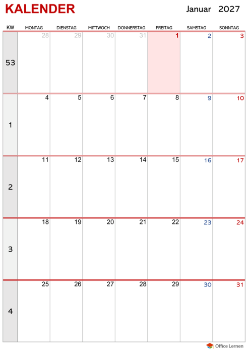 Monatskalender Elegant hoch