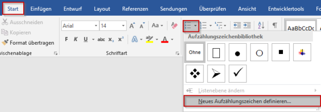 Neues Aufzählungszeichen definieren