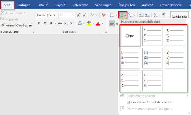 Nummerierungsliste erstellen