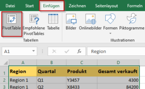 Pivot Tabelle einfügen