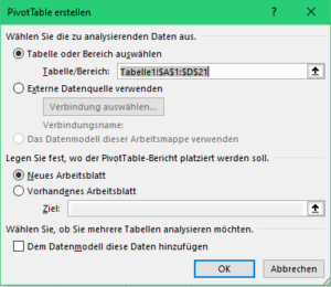 Pivot Tabelle erstellen