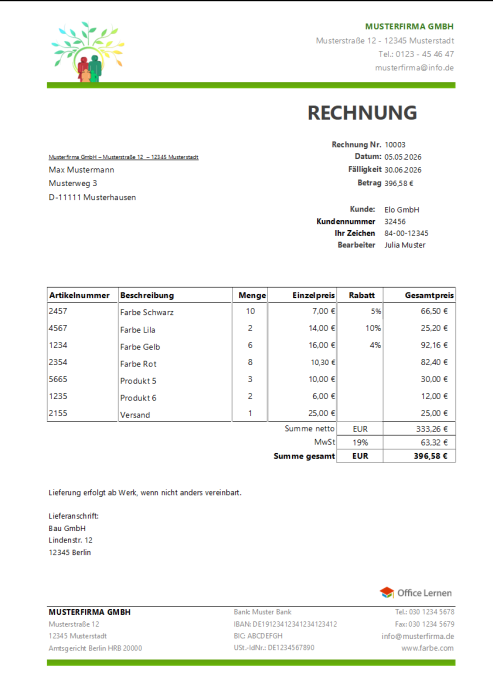 Rechnungsvorlage mit Makros - Excel