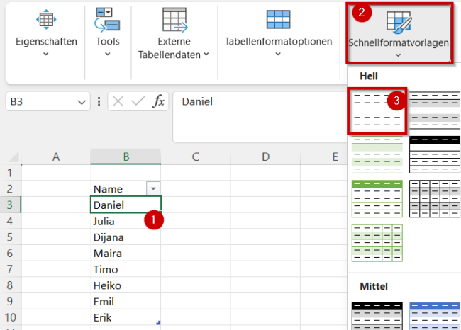 Tabellenformatvorlage