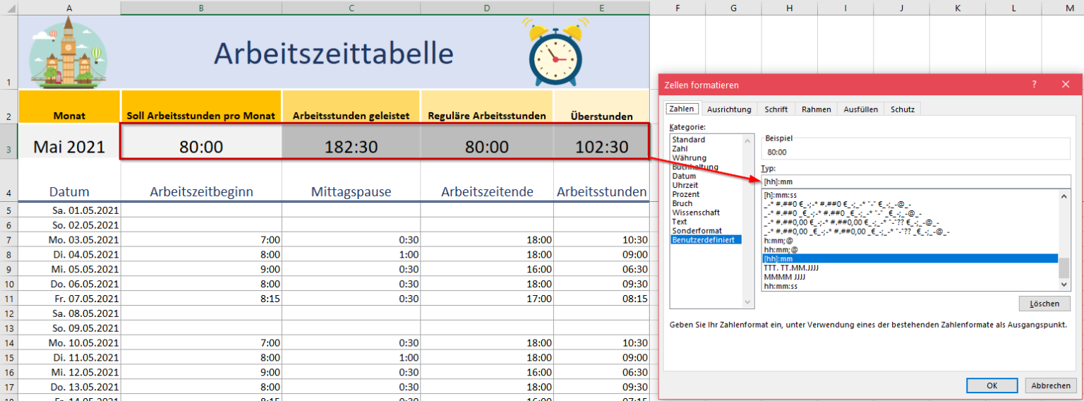 Excel Formel Arbeitszeit Berechnen Mit Pause Arbeitszeiten mit Excel berechnen - Office-Lernen.com