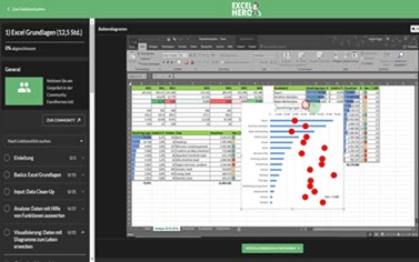 Mitgliederbereich der Excel Schulung online mit Modulübersicht und laufender Videolektion