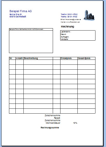 Rechnungsvordruck In Excel Erstellen Office Lernencom Seite 2 Von 2