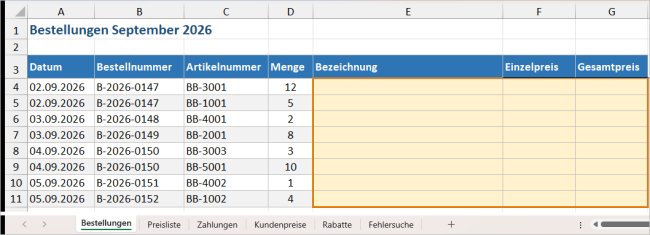 Vorschau der Übungsmappe zum SVERWEIS-Cluster mit sechs Arbeitsblättern